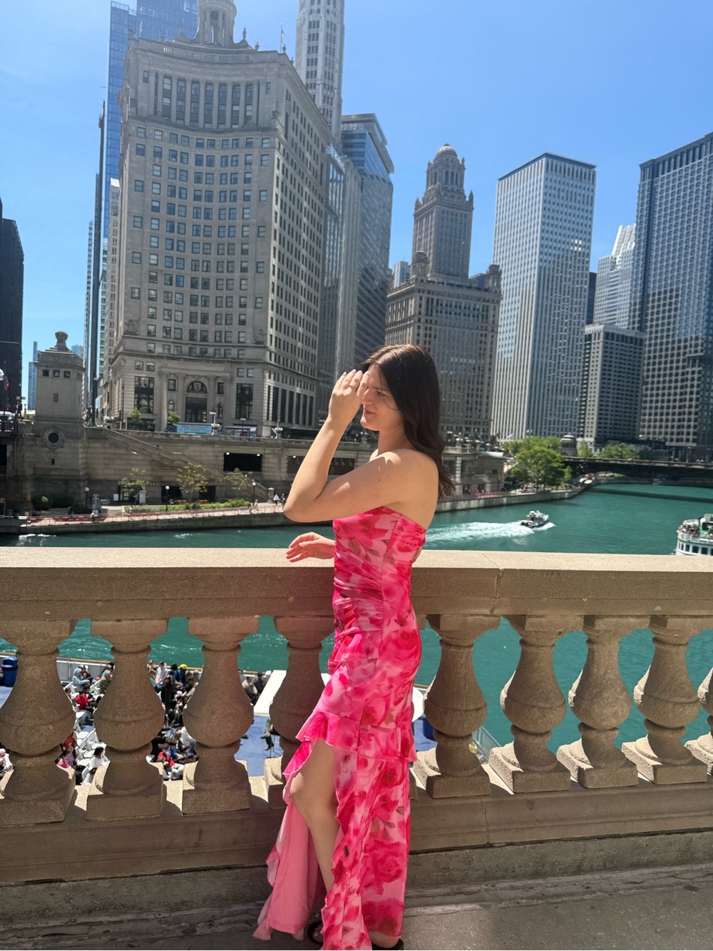Amazon Strapless Pink Floral High-Slit Maxi Dress